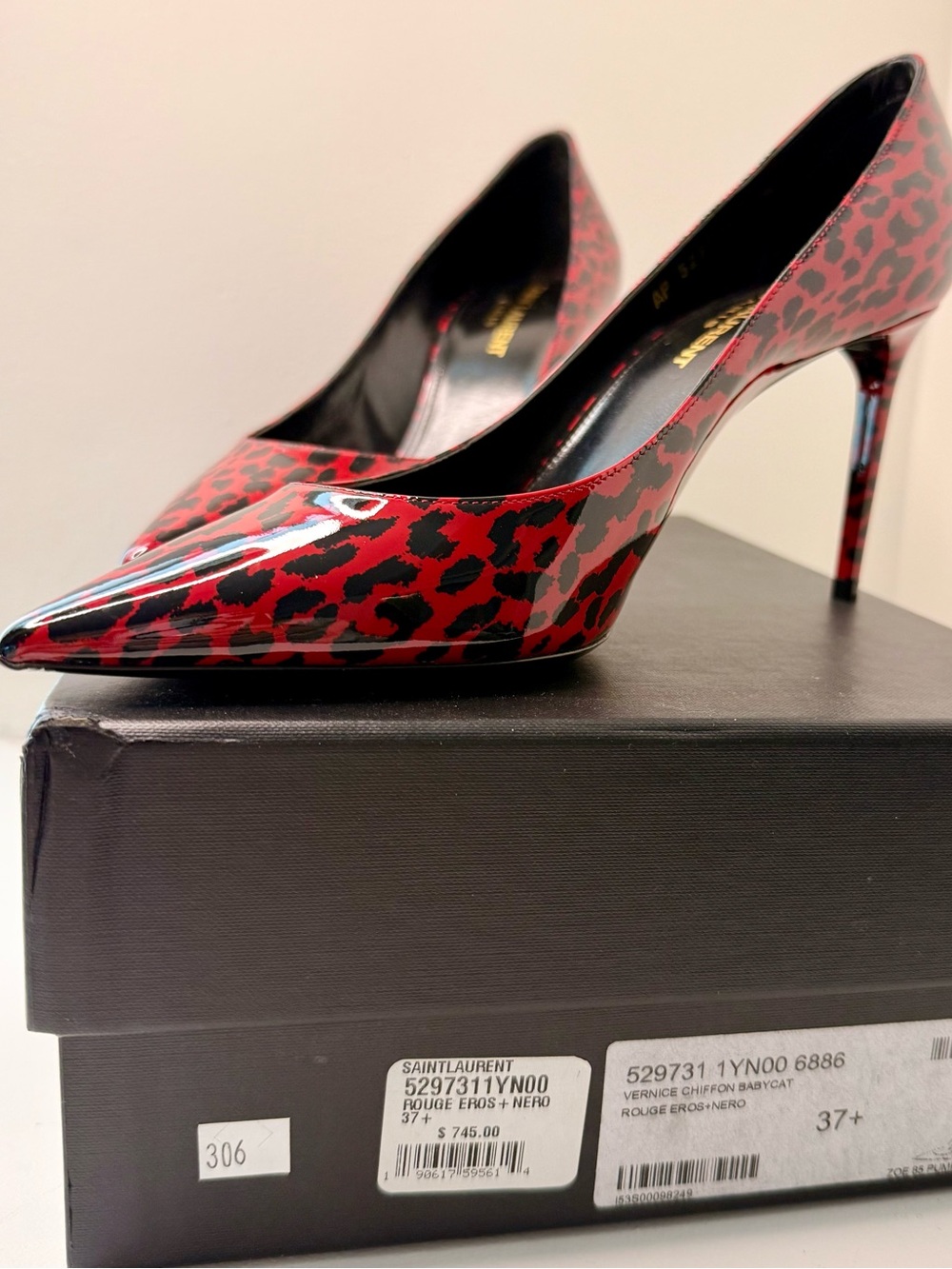 YSL  and Black Leopard Patent Pointed-Toe Pumps